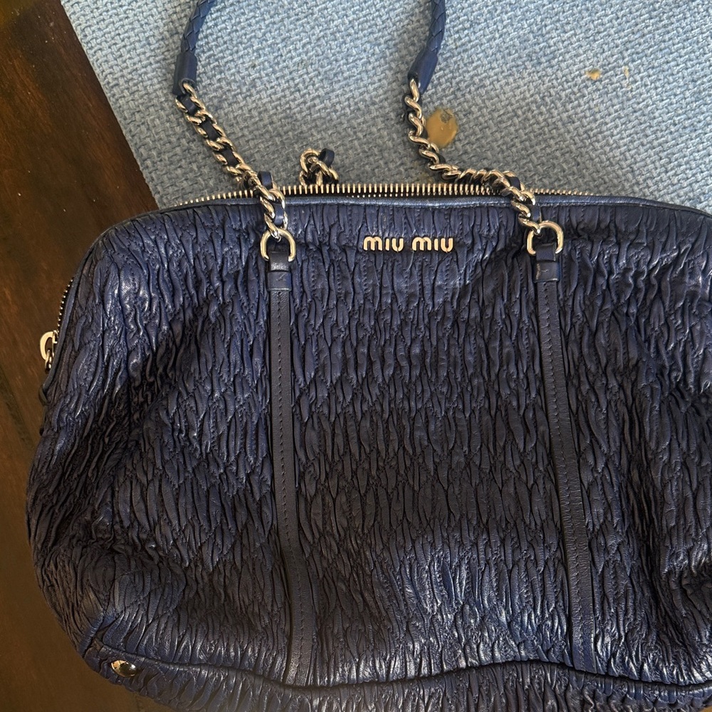 Miu Miu Blue Textured Shoulder Bag